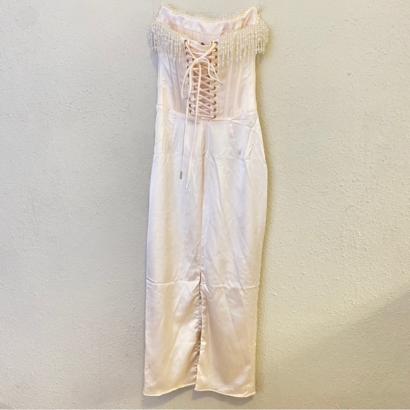 House of CB 'Nalita' Vintage Cream Embellished Strapless Midi Dress NWOT size S - Picture 4 of 10